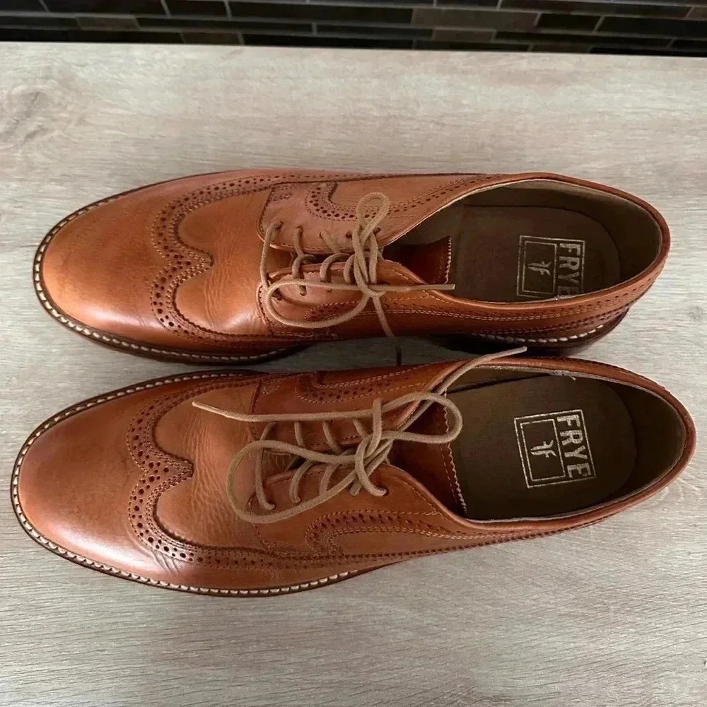 Frye Mens James Lug Brown Leather Oxford Dress Shoes Wingtip Size 12 - Picture 2 of 11